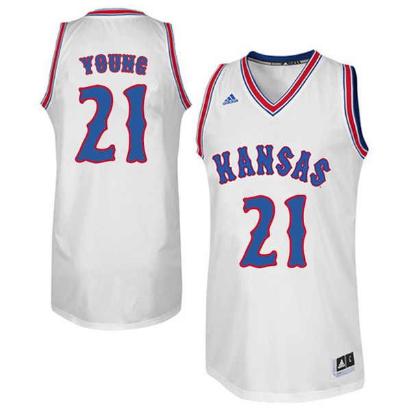 Men #21 Clay Young Kansas Jayhawks Retro Throwback College Basketball Jerseys Sale-White - Click Image to Close
